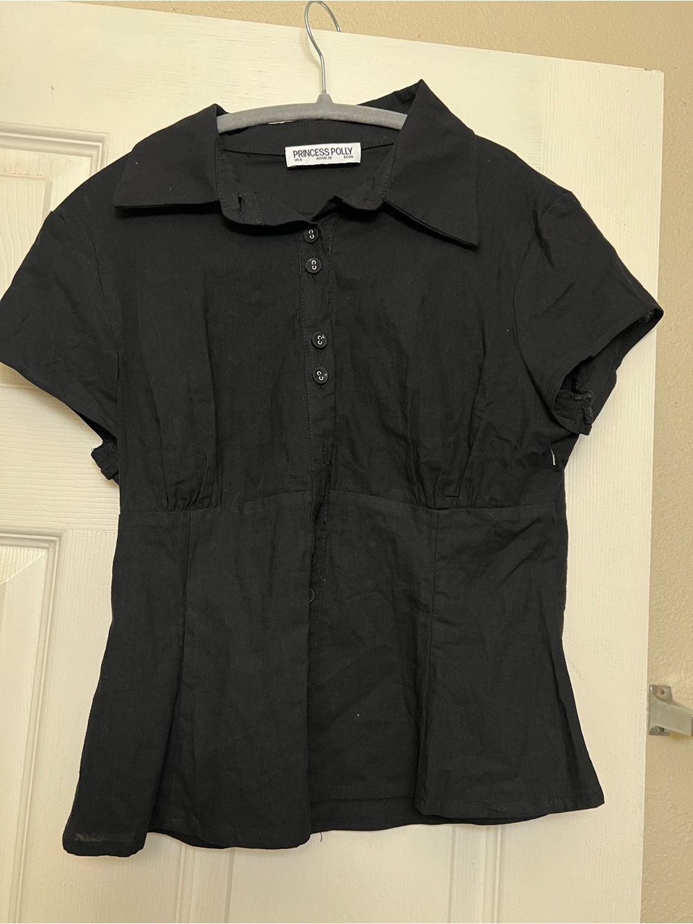 Princess Polly Black Short Sleeve Button Front Blouse